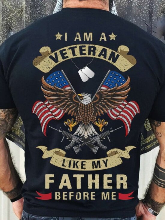 Tops - I Am A Veteran Like My Father Before Me Shirt, Eagle Flag US Veteran Shirt